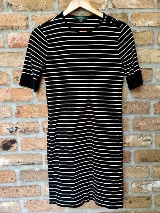 Lauren Ralph Lauren Dresses & Skirts - Lauren Ralph Lauren Striped Navy White Midi Dress Petite Med Nautical Preppy